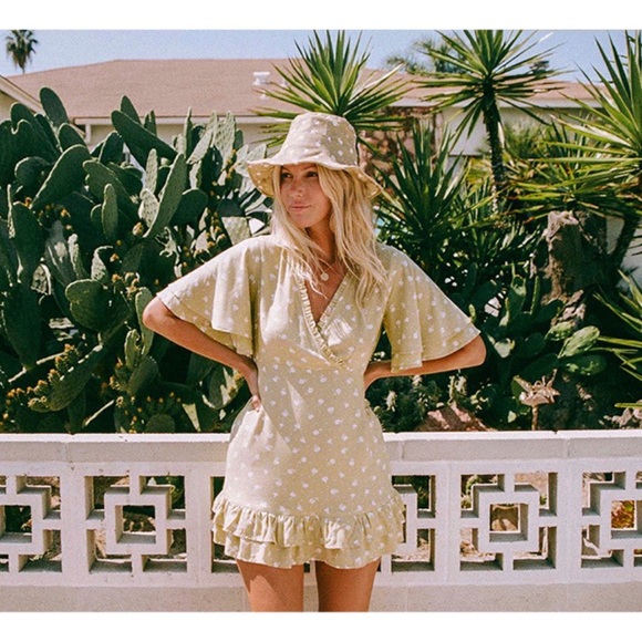 Billabong x Salty Blonde Ruffle Matcha Green Mini Dress - Picture 4 of 7